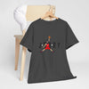 Cotton T-shirt in dark charcoal gray with front graphic print and short sleeves