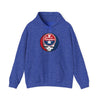 Royal blue hoodie with front pouch pocket and circular Philadelphia team logo