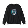 Black crewneck sweatshirt with Seattle Mariners crest skull graphic at chest