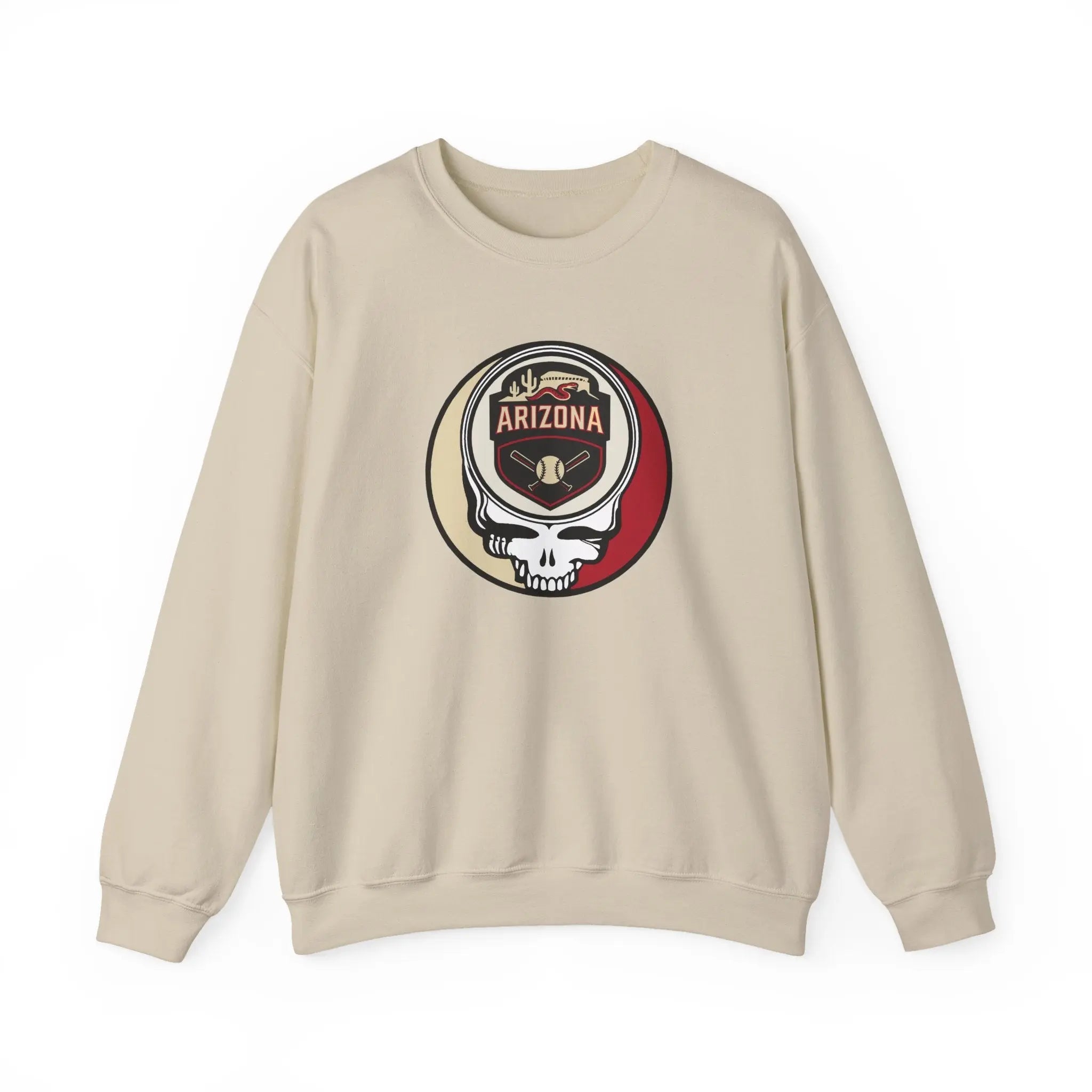 Sand crewneck sweatshirt with Arizona logo skull patch graphic
