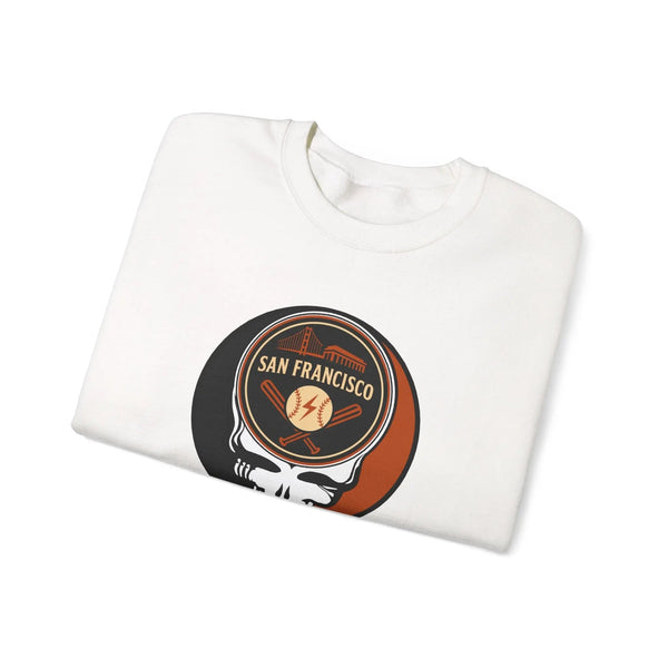 White Giants crewneck sweatshirt with San Francisco Stealie-style graphic