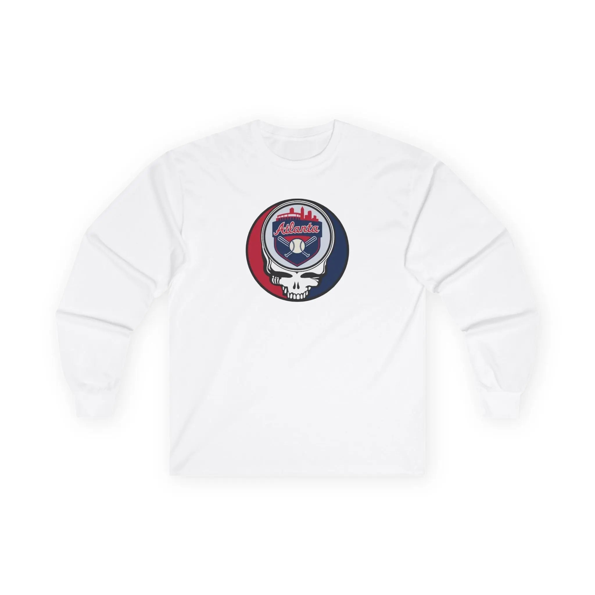 Atlanta Braves long-sleeve T-shirt in white with front circular skull logo