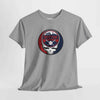 Light gray T-shirt with circular Boston logo skull and baseball graphic