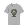 Gray T-shirt with colorful dancing bears face graphic on the chest.