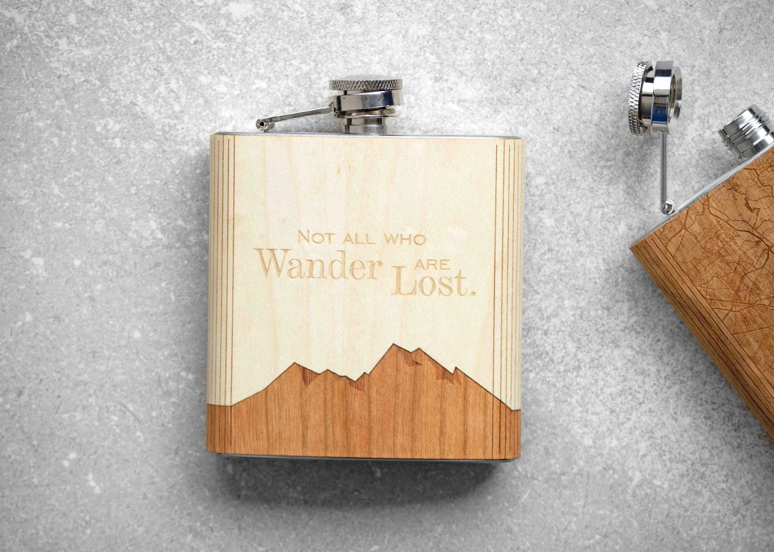Not All Who Wander Are Lost - Wooden Hip Flask For the Bar Autumn Woods