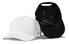 White 5-panel cap and black cap interior view, perforated panels and small H logo