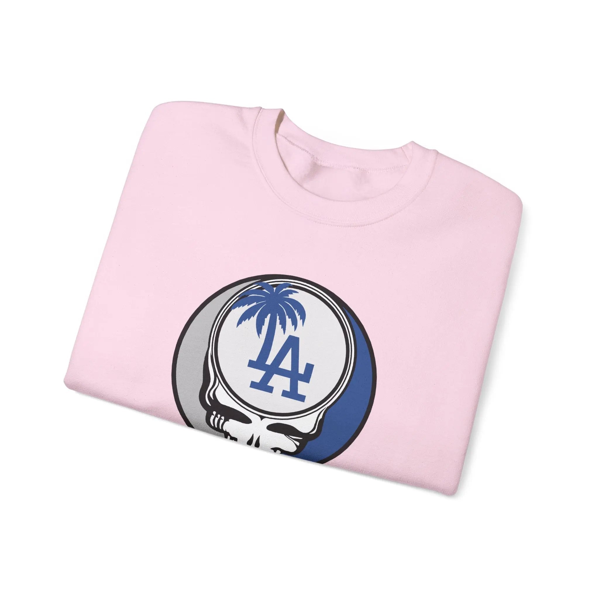 Pink Los Angeles Dodgers crewneck sweatshirt folded style with Stealie logo