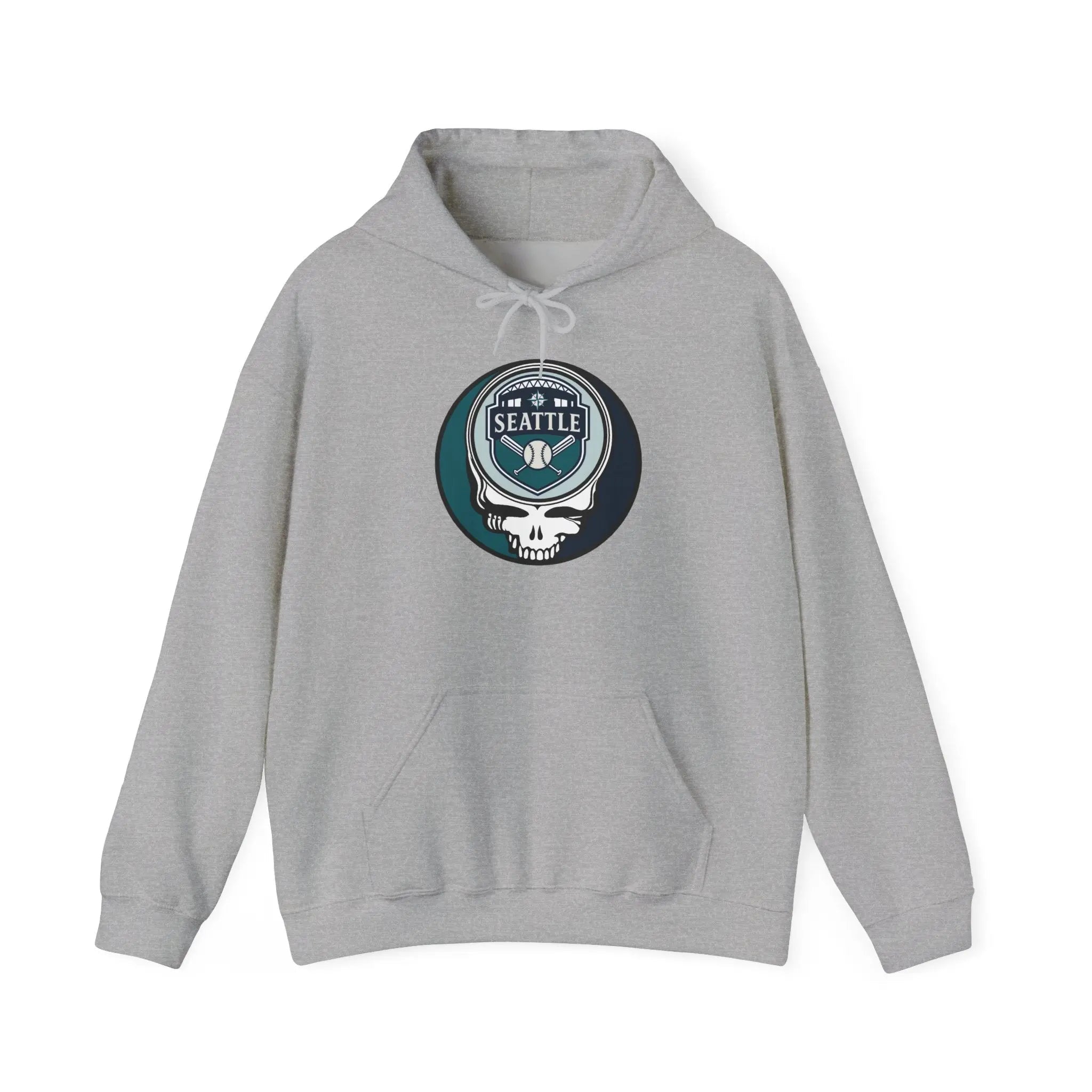 Mariners pullover hoodie in light gray with Seattle logo graphic on the chest