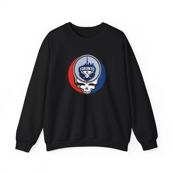 Black crewneck sweatshirt with Toronto logo skull graphic on the chest