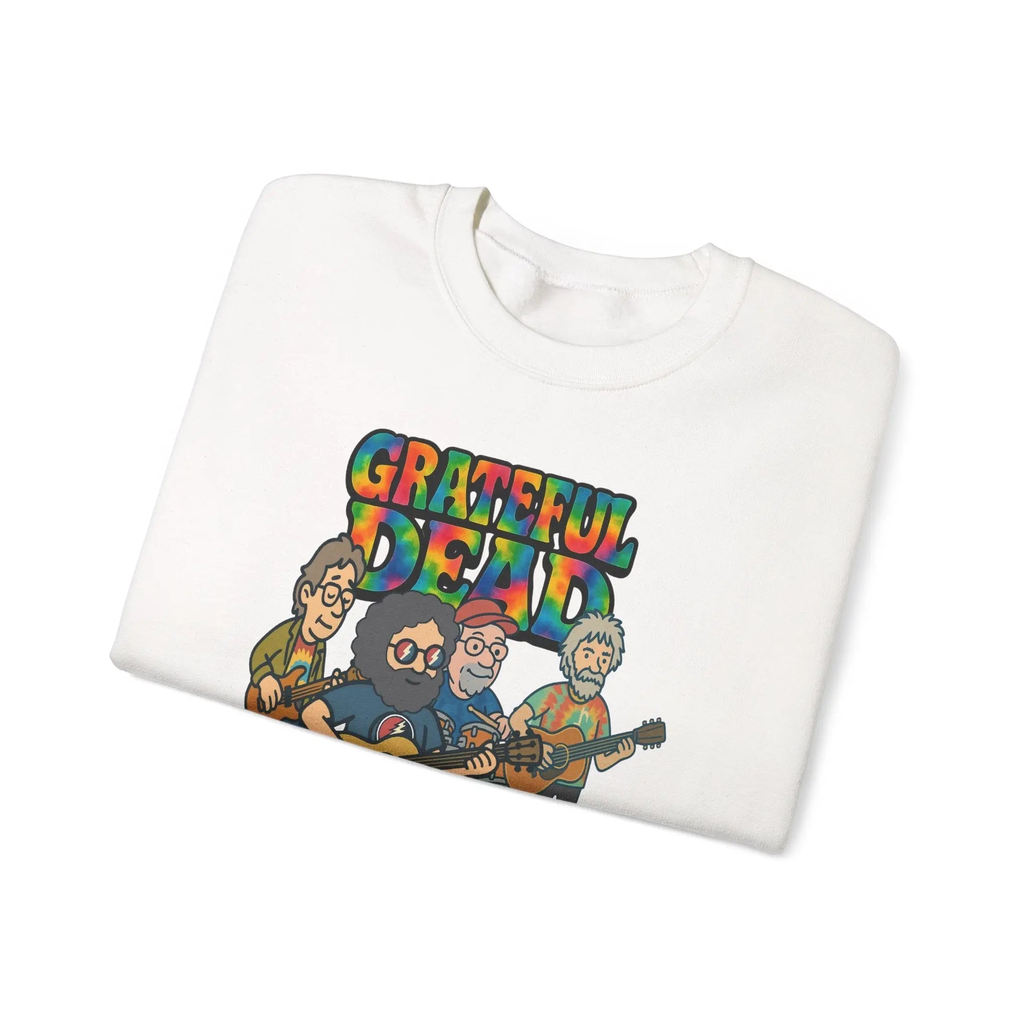 White crewneck sweatshirt with front band logo graphic print