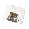 White crewneck sweatshirt with front band logo graphic print