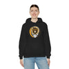 Black pullover hoodie with hood and San Diego circular logo graphic
