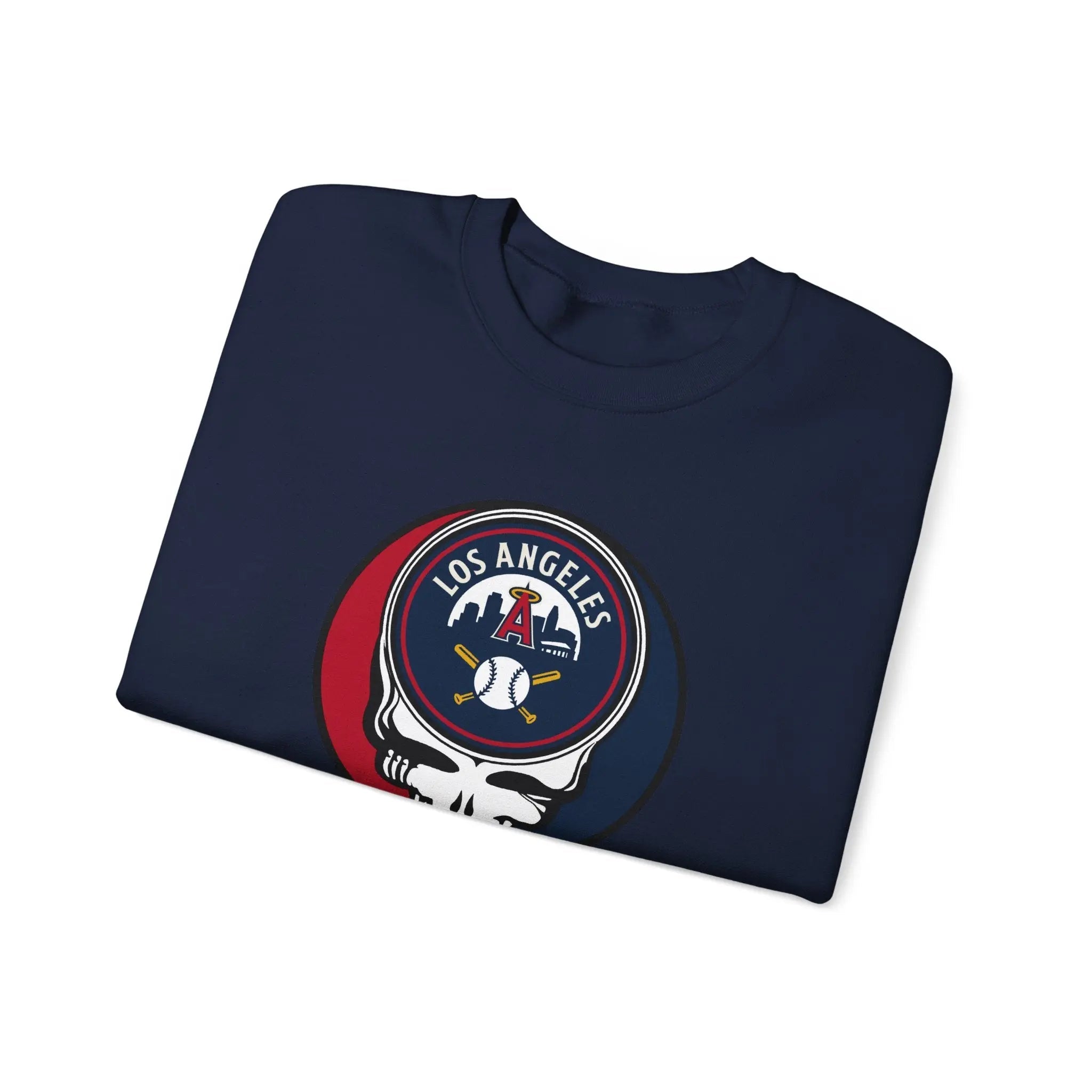 Navy Los Angeles Angels Stealie crewneck sweatshirt with circular logo