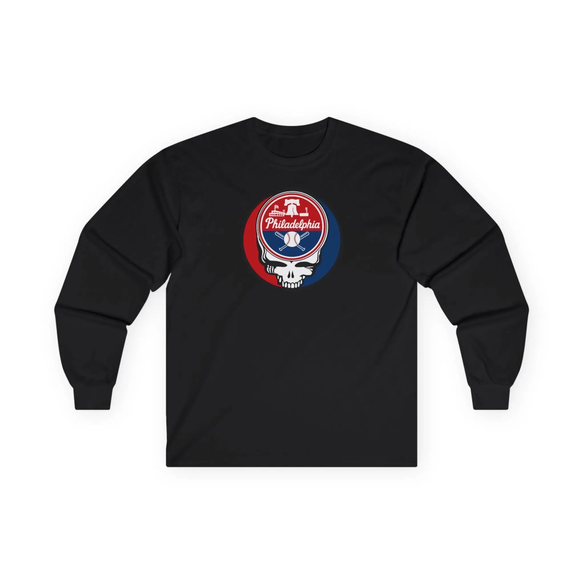 Black long sleeve t-shirt with Philadelphia Stealie logo on front chest