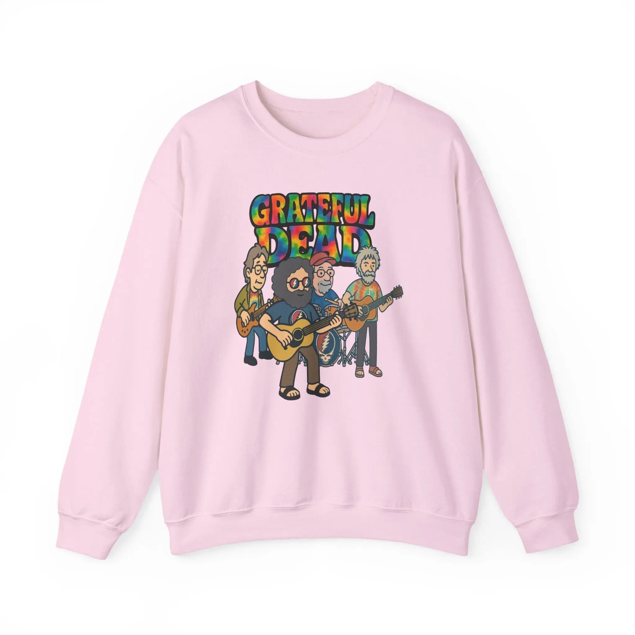 Light pink crewneck sweatshirt with long sleeves and Grateful Dead band graphic