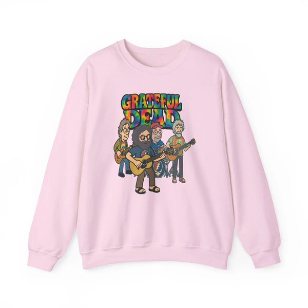 Light pink crewneck sweatshirt with long sleeves and Grateful Dead band graphic