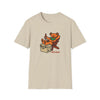 Beige T-shirt with cartoon bear graphic and "Life is dead." text on chest