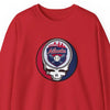 Red crewneck sweatshirt with circular Atlanta logo skull graphic
