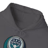 Dark gray Mariners hoodie close-up of hood and front Seattle logo graphic