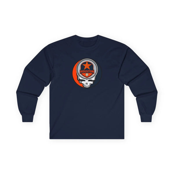 Navy Houston Astros long-sleeve T-shirt with chest Stealie-style skull logo