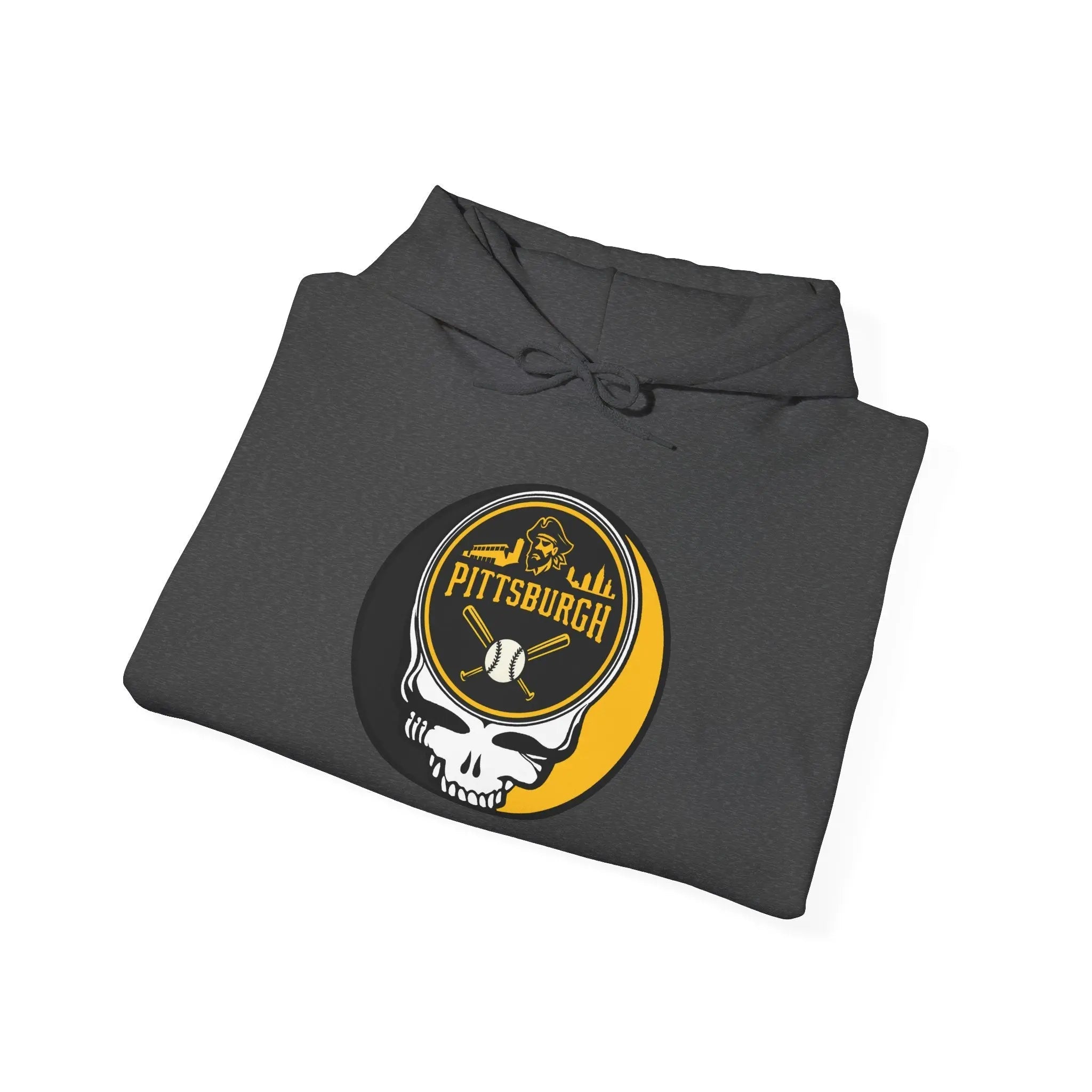 Charcoal Pittsburgh Pirates hoodie with Stealie logo on chest