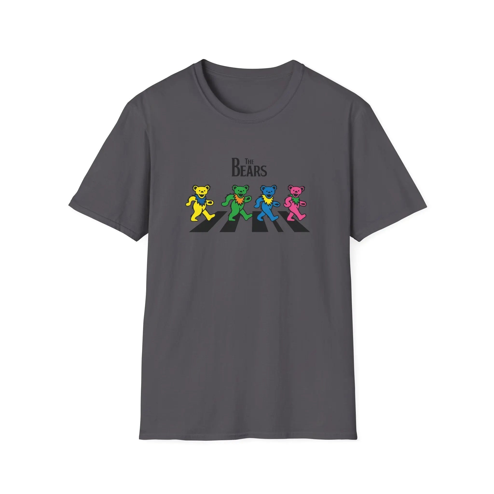 Dark grey graphic T-shirt with “The Bears” text and four colorful cartoon bear figures