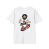 Two-sided print T-shirt in white with skateboard character graphic on front