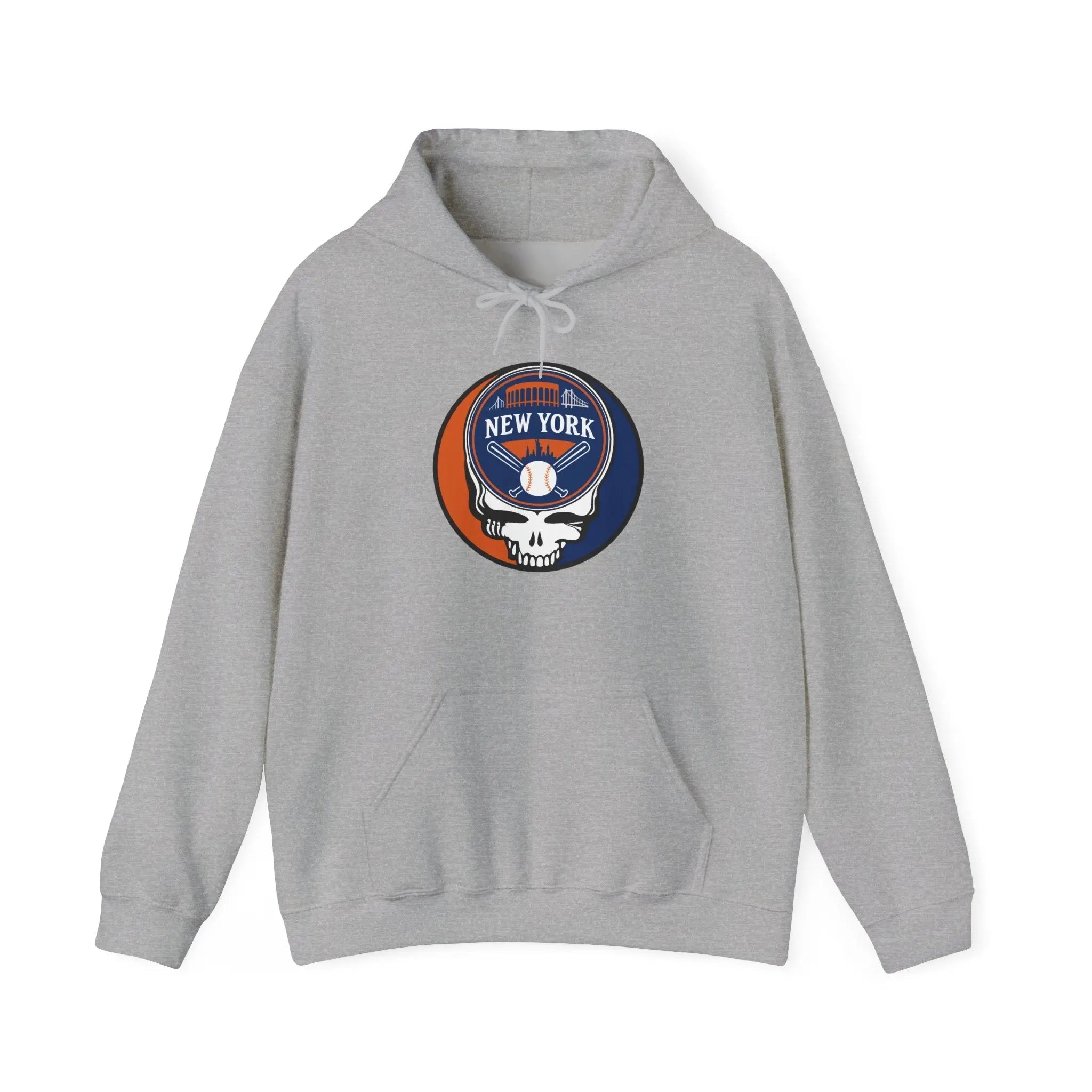 New York Mets hoodie in light gray with front Stealie skull logo