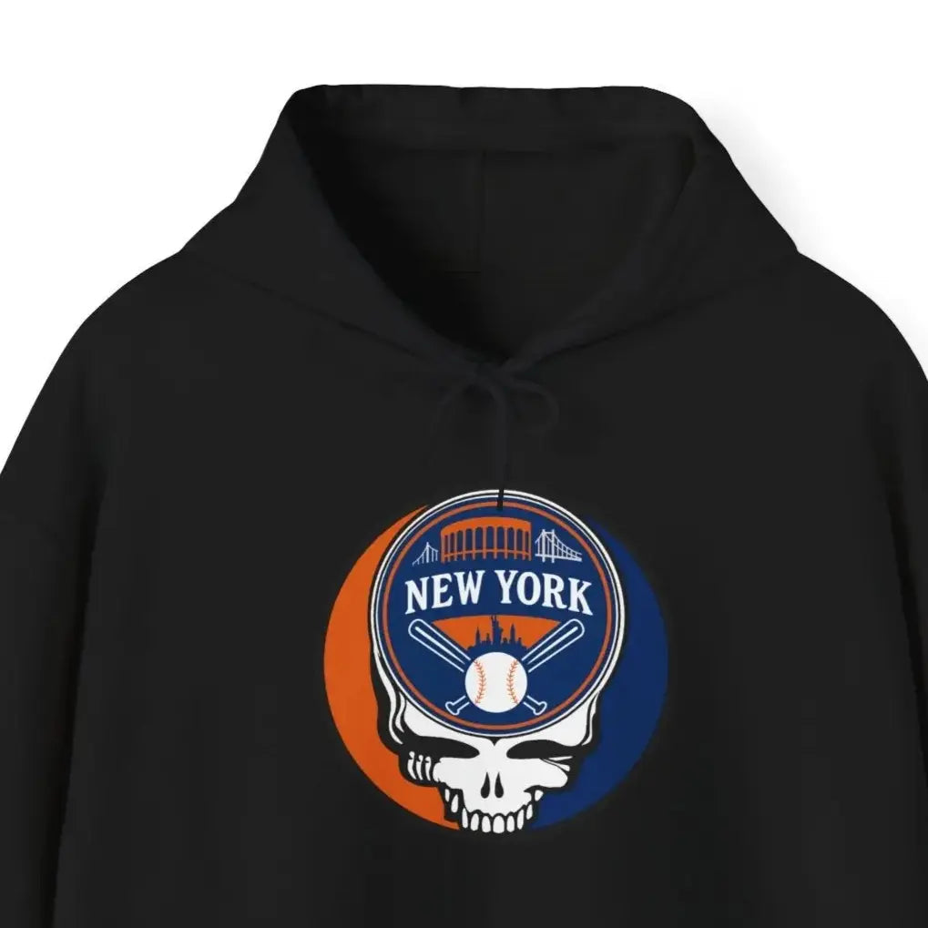 New York Mets hoodie in black with front Stealie skull logo