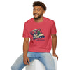 Red graphic T-shirt with colorful cartoon truck and character front print