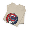 Sand Stealie skull graphic T-shirt, folded pair with circular Chicago logo