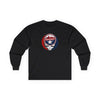 Black long-sleeve T-shirt with circular Washington logo and skull graphic