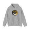 Light gray Pittsburgh hoodie with front pouch pocket, drawstring hood, and Stealie logo