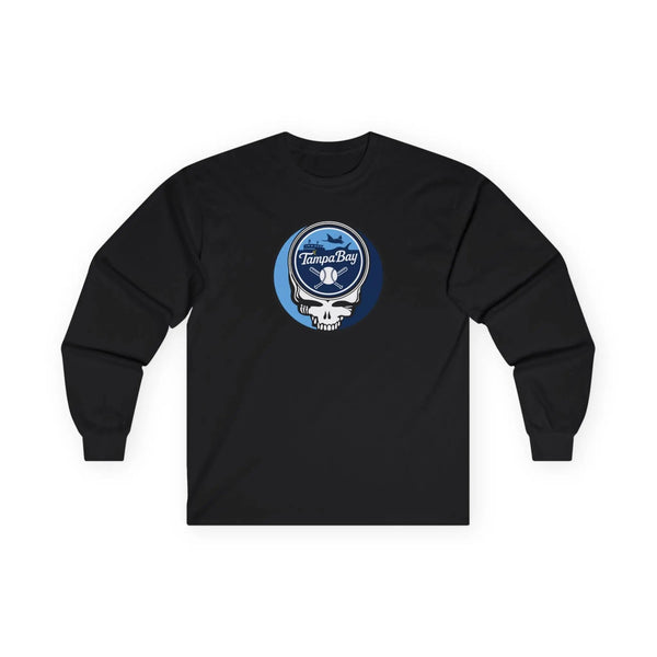 Long-sleeve T-shirt in black with Tampa Bay logo patch graphic on chest.