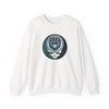 White crewneck sweatshirt with Seattle Mariners crest skull graphic at chest