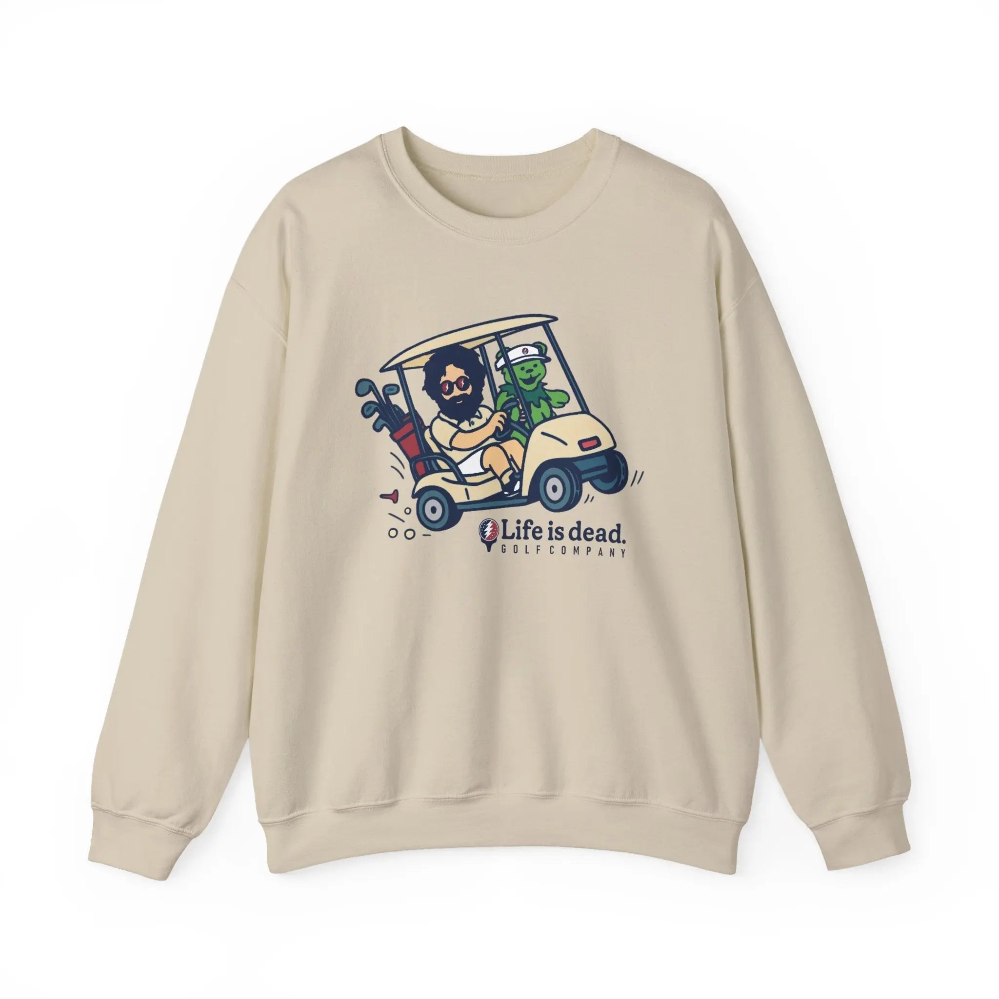 Light sand crewneck sweatshirt, long sleeves, chest graphic print