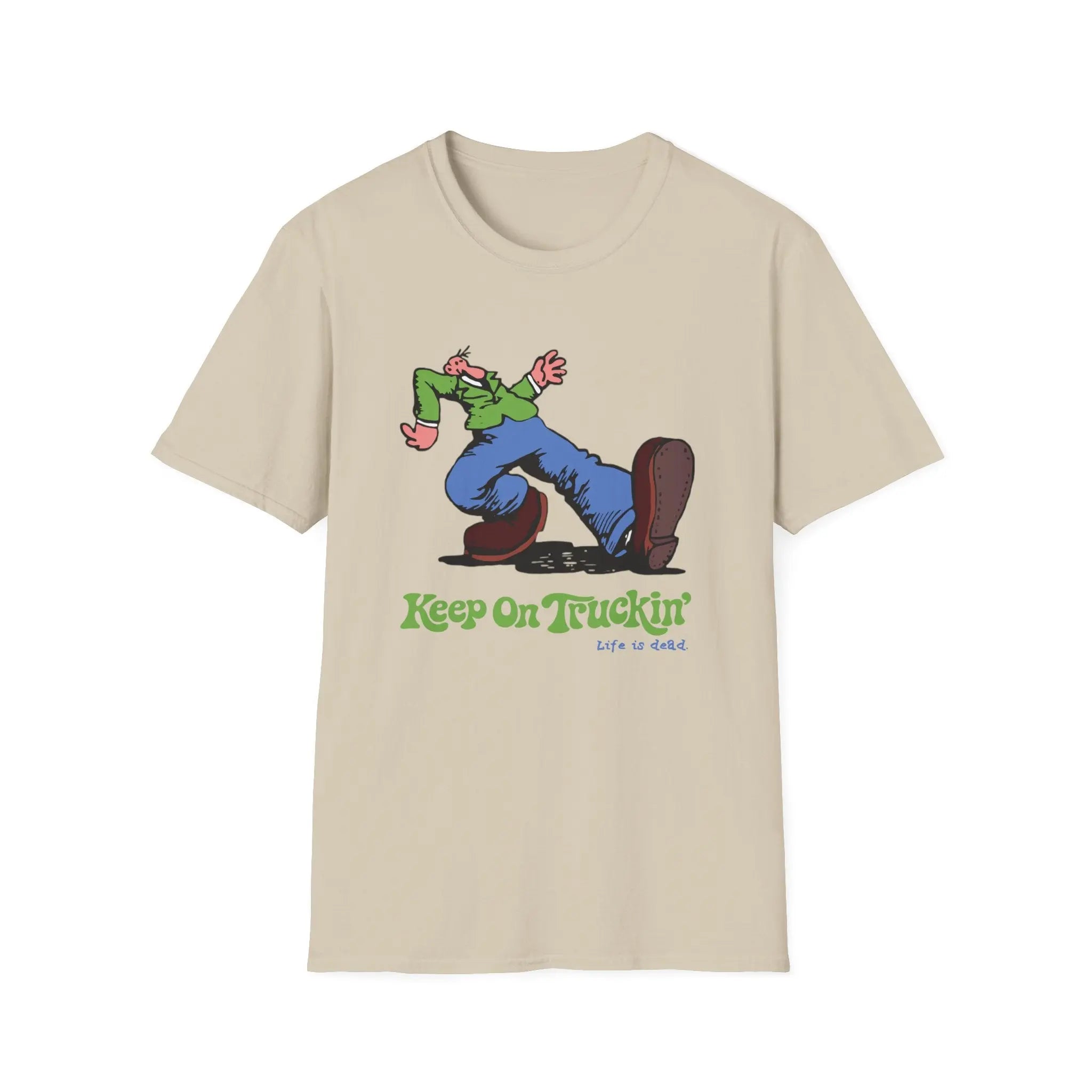 Sand graphic T-shirt with cartoon rider and 