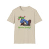Sand graphic T-shirt with cartoon rider and "Keep On Truckin'" text on front