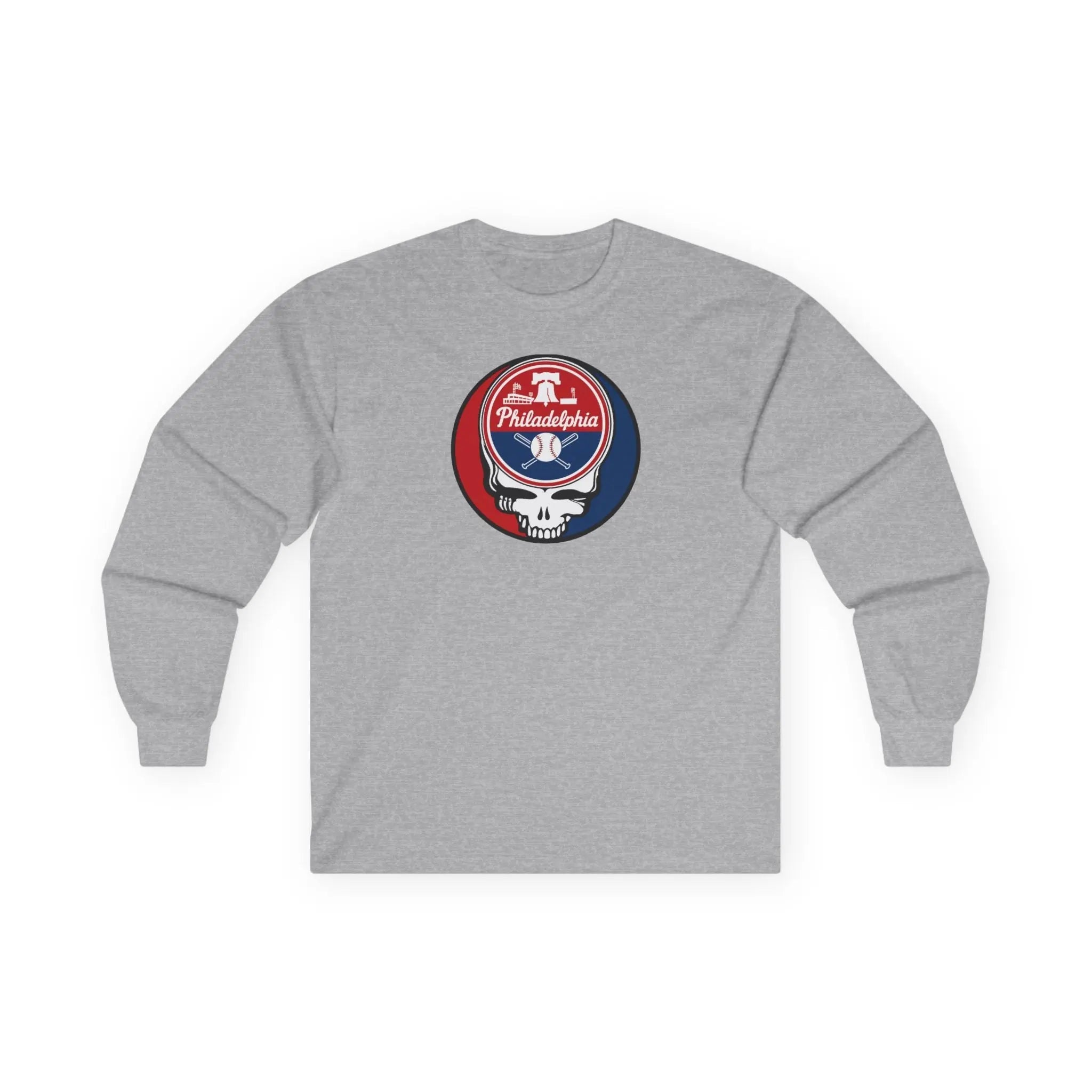 Sport grey long sleeve t-shirt with Philadelphia Stealie logo on front chest