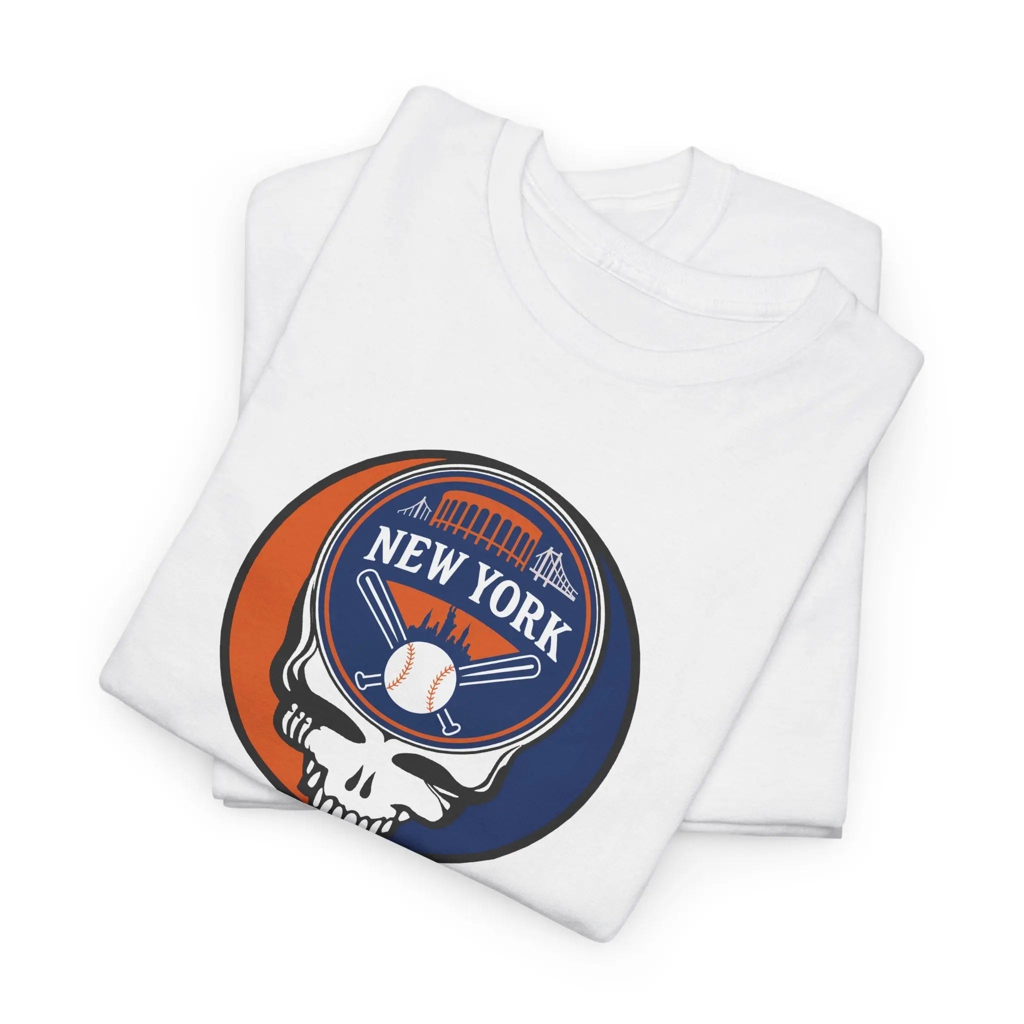 White T-shirt with circular New York Stealie logo graphic at the chest