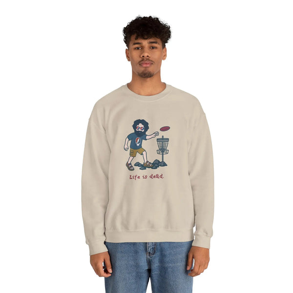 Men's beige crewneck sweatshirt with front graphic print and ribbed cuffs