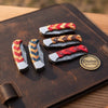Damascus Chevron Wood Pocket Knife Set for Everyday Carry