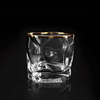 Gold Hoshi whisky glass, clear cut crystal with gold rim, empty and reflective