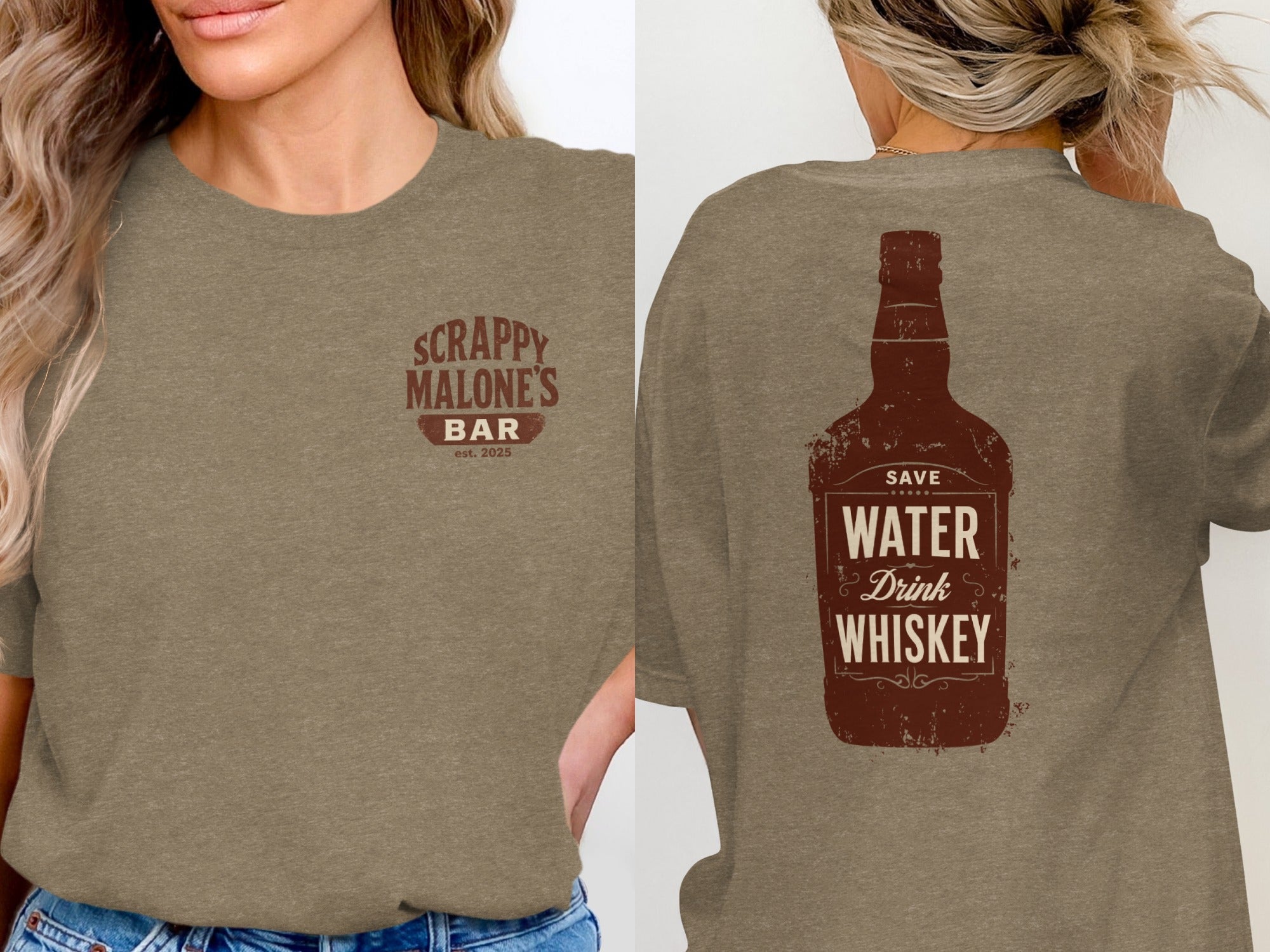 Save Water Drink Whiskey Funny Saying Graphic Bottle T-Shirt