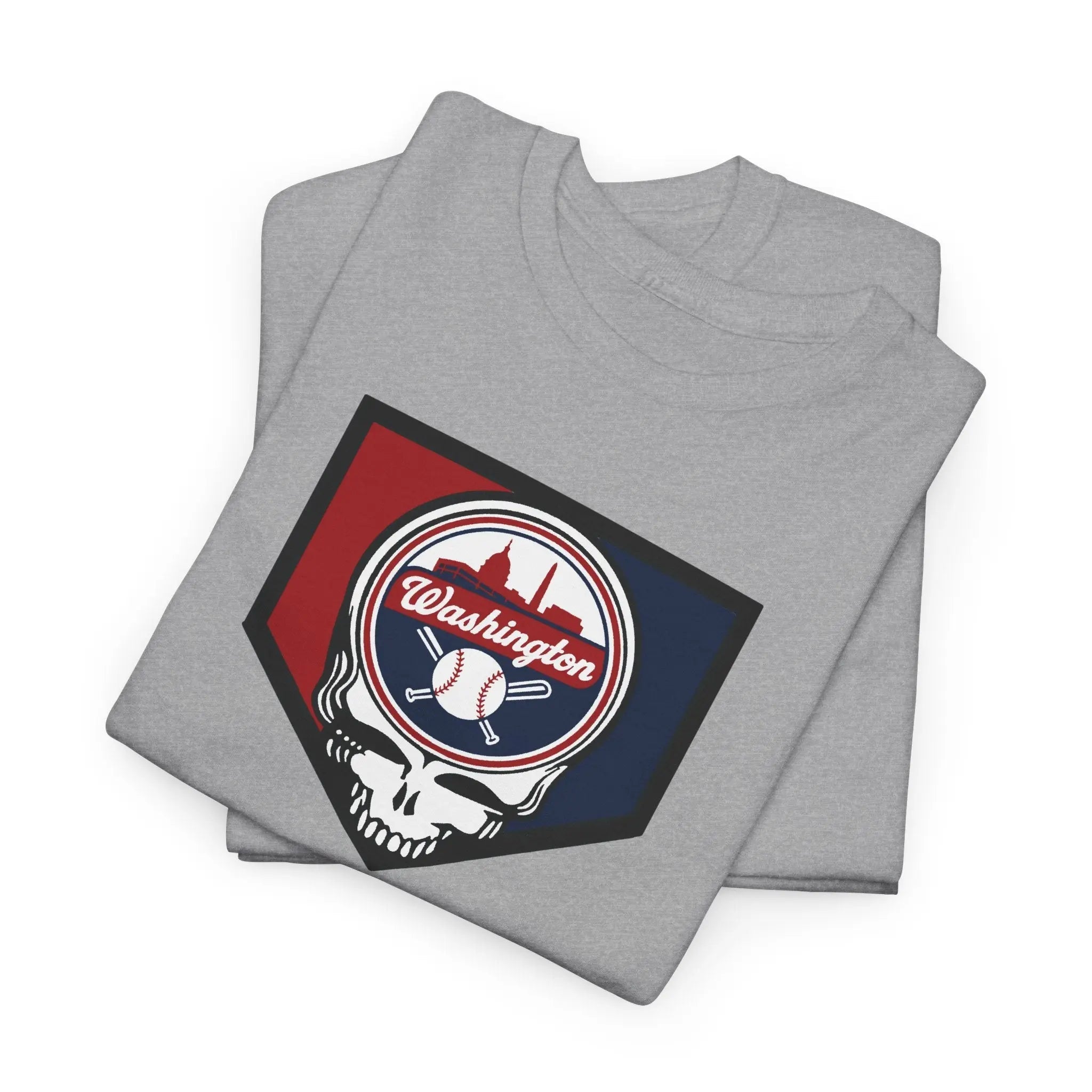 Light gray short-sleeve T-shirt with large Washington Nationals logo graphic on chest