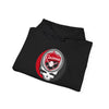 Folded black Cincinnati logo hoodie with drawstring hood and front kangaroo pocket