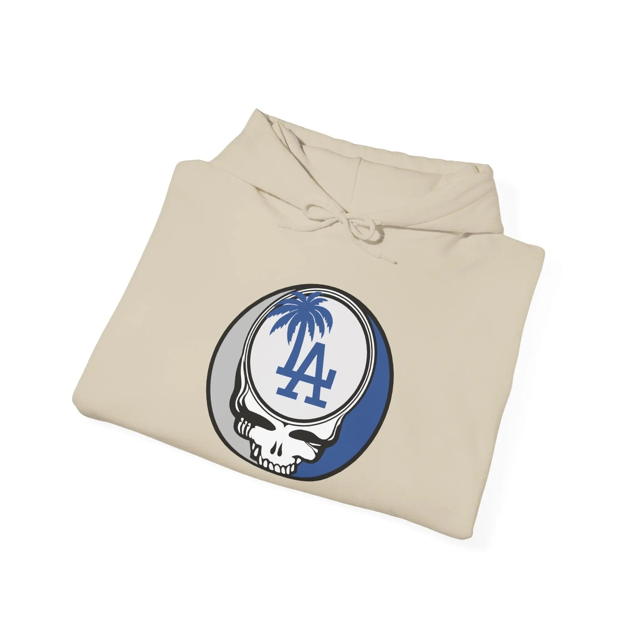 Los Angeles Dodgers sand hoodie with front Stealie LA emblem and hood drawstring