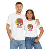 White football t-shirt with circular M helmet logo graphic and 'FOOTBALL' text