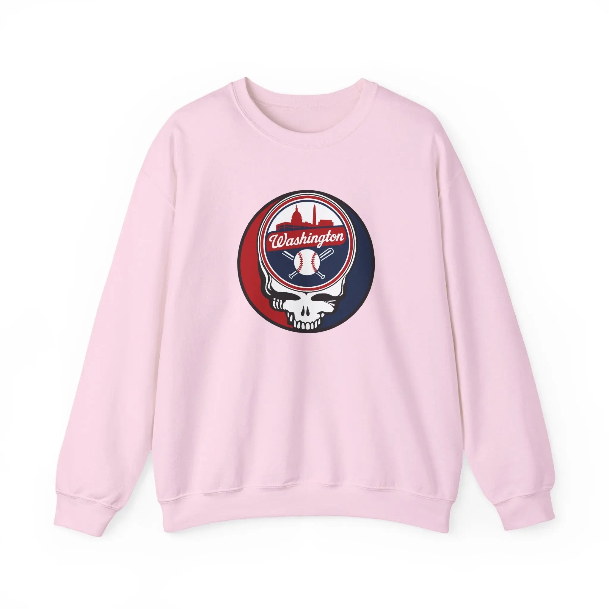 Light pink crewneck sweatshirt with Washington logo graphic on the front