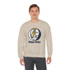 Sand crewneck sweatshirt featuring circular dancing lion logo on the chest